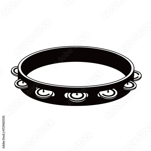 black and white silhouette of a tambourine vector on a white background