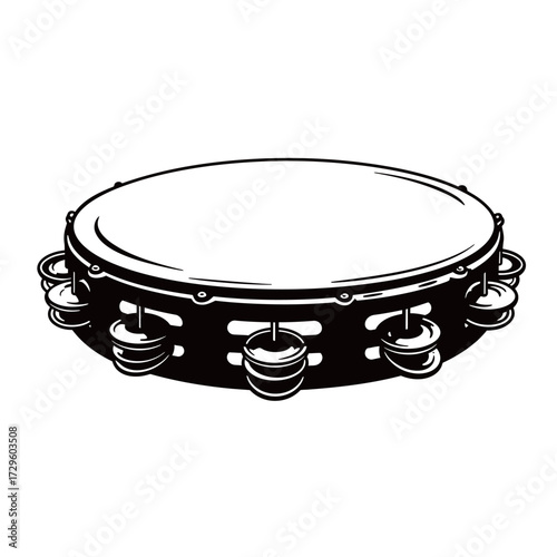 black and white silhouette of a tambourine vector on a white background