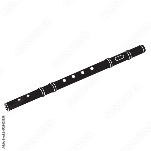 black and white silhouette of a flute vector on a white background