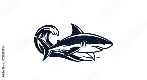 Powerful Shark Leaping from Wave Striking Marine Predator Illustration.