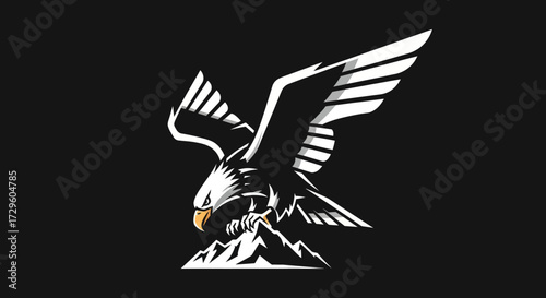 Powerful Eagle Soaring Over Mountains.