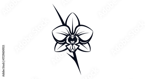 Orchid flower with lightning bolt design in black and white illustration.