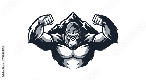 Powerful Muscular Gorilla Flexing Strong Arms Bold Illustration.