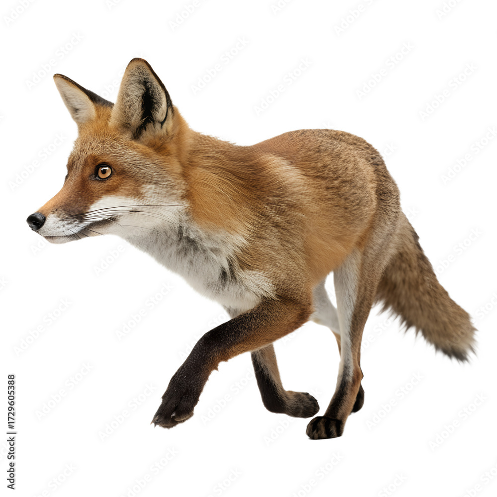 Fototapeta premium Running red fox vulpes on white background