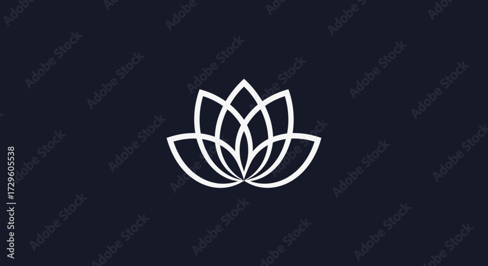 Fototapeta premium Stylized White Lotus Flower Outline on Dark Background.