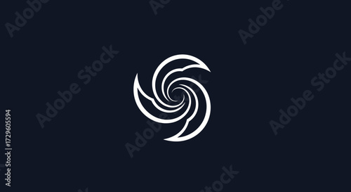 Abstract white spiral vortex symbol design element.
