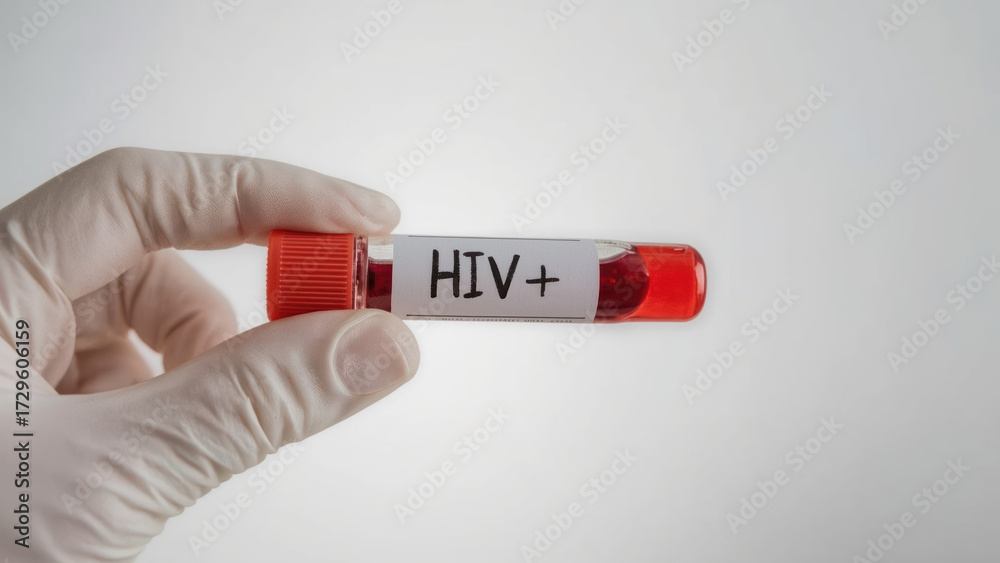 Obraz premium Positive HIV blood sample in gloved hand signals critical medical research and development for global health advancements today