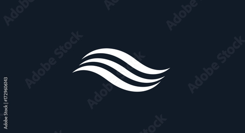 Clean abstract design of three flowing white waves on a dark background.