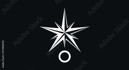 Stylized white navigational star and circle symbol.