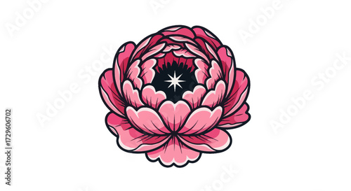 Pink peony flower blossom with detailed petals.