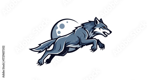 Leaping Wolf Illustration: A Dynamic Mascot Design with Sharp Details.
