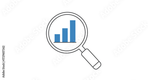 Magnifying glass focuses on financial chart for analytics and investment decisions concept