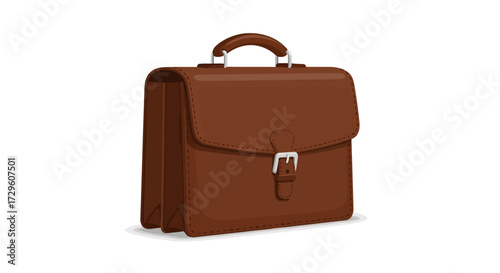 Sophisticated brown leather briefcase with a classic buckle, isolated on a white background for