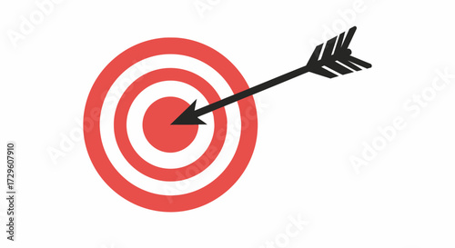 Red target with arrow illustrates achievement precision and successful aim