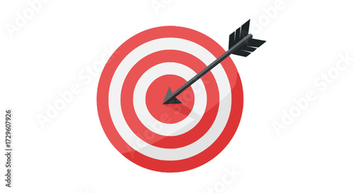 Arrow piercing precise bullseye of concentric circle target symbolizing success and achievement
