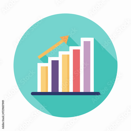 Visualize business success with this modern ascending bar graph featuring a positive trend arrow, perfect for presentations and reports highlighting growth