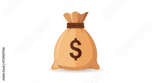 Cartoon style vector illustration of a light brown sack with a dollar sign on it financial