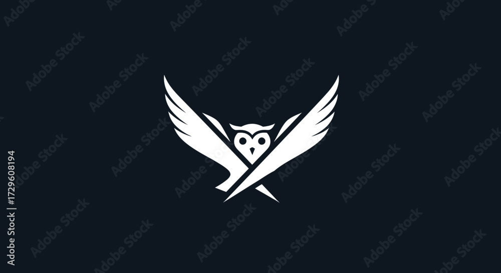 Obraz premium White owl logo with outstretched wings focused on design simple elegant and powerful.
