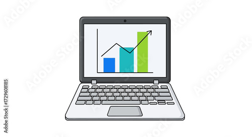 Laptop display showcasing a positive growth chart for business analysis and strategy