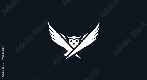 White owl logo with outstretched wings focused on design simple elegant and powerful.
