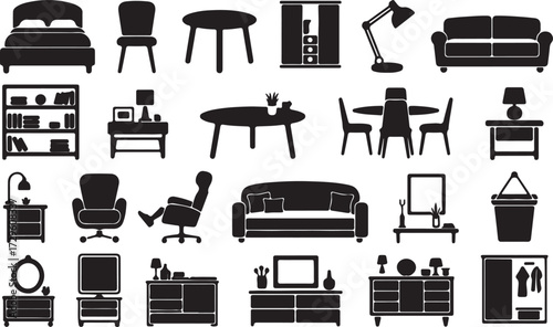 Furniture Silhouette Set Living Room Bedroom Interior Elements Home Furnishings