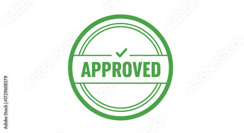Stylized green stamp displaying the word 'APPROVED' in bold typeface with a checkmark symbol