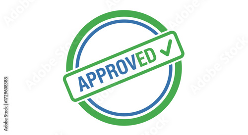 Green and blue approved stamp illustration for document validation or certification