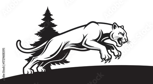 Majestic Cougar Leaping Forward Powerful Muscles.