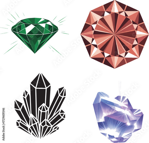 Collection Gemstones Jewels Different Cuts Style