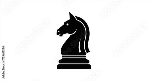 Elegant chess knight piece icon, black silhouette on a white background for strategy games