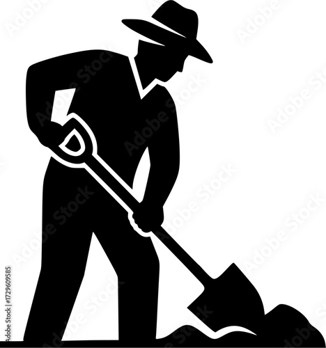 Farmer with shovel silhouette, Farmer using shovel silhouette, Farmer using shovel, Man with shovel, Shovel silhouette, Man with shovel silhouette
