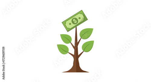 Conceptual money tree illustration for financial growth and investment ideas and wealth building