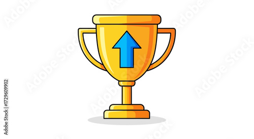Golden trophy icon with upward arrow, symbolizes success and achievement in competitions