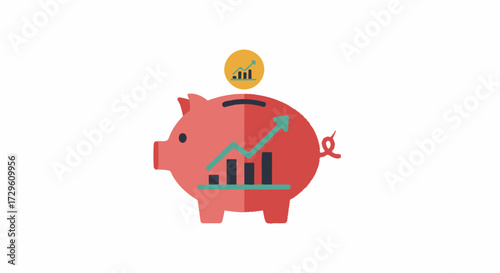 Piggy bank illustrating financial growth with coin and upward trending graph concept