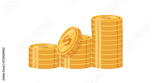 Growing fortune concept showing stacks of golden coins on a white background financial wealth and