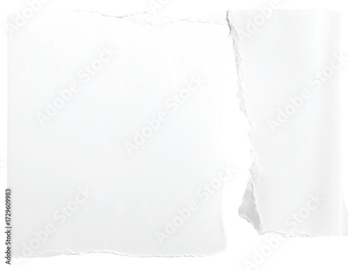 Two torn pieces of white paper