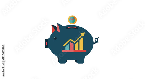 Illustration of financial growth concept symbolized by a piggy bank and rising graph