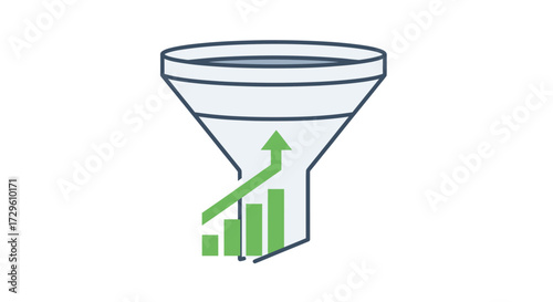 Conceptual sales funnel showcasing conversion rate and improved performance statistics