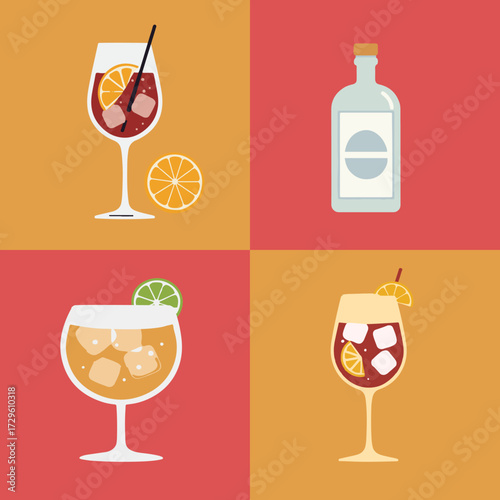 set illustration vector graphic of mocktail drink with mixed fruit