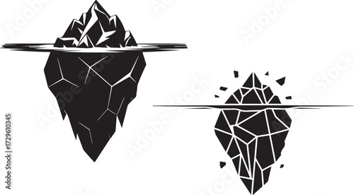 Iceberg Undersea Fragment Floe Silhouette Vector Illustration on Transparent