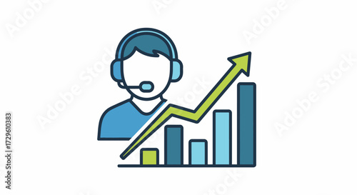 Customer service boosting performance with support staff, sales growth and ascending success graph