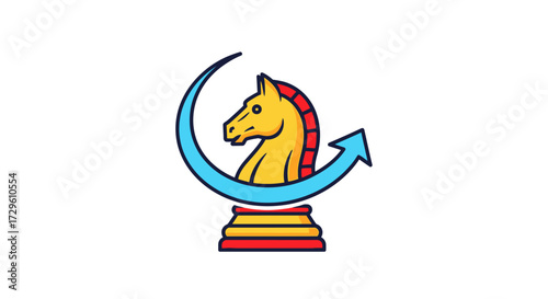 Strategic planning illustration with chess knight and upward arrow emphasizing growth and innovation