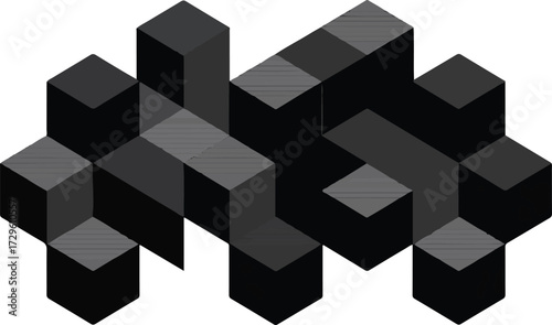 Complex Isometric Cube Structure Stacked on Transparent Backdrop, 3D Geometric