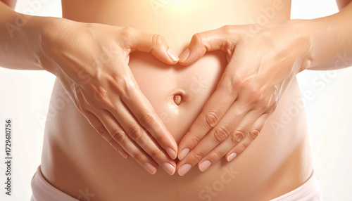 Wallpaper Mural Hands forming heart on bare belly in soft warm lighting close-up Torontodigital.ca