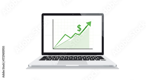 Laptop screen displaying a financial chart showcasing upward growth and monetary success