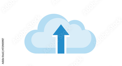 Blue cloud with arrow pointing upwards symbolizing cloud computing and data transfer solutions