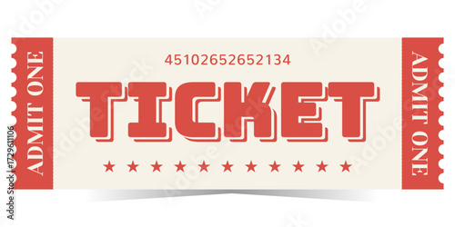 Retro ticket design template. Vector illustration isolated on white background. Vintage entry mockup coupon for festival, show, theater, movie, cinema and more