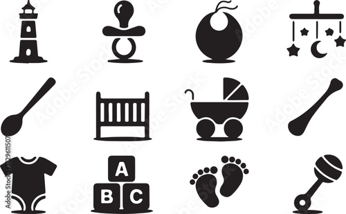 Baby Icons Collection Illustration Silhouettes on Transparent Background