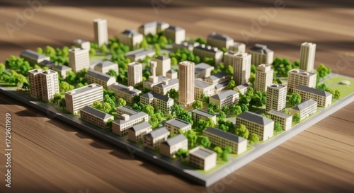 Wallpaper Mural Miniature City Model Urban Landscape with Tall Buildings and Green Spaces Torontodigital.ca