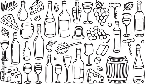 Bottle and cheese doodle art illustration background